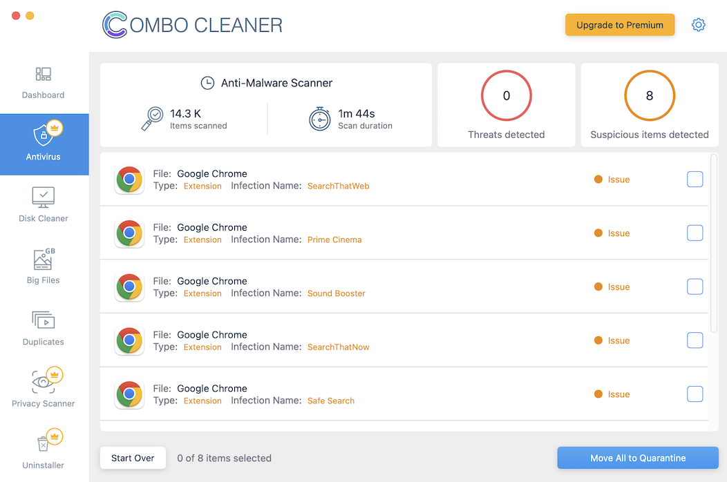 Combo Cleaner rogue Extensions remover Mac screen